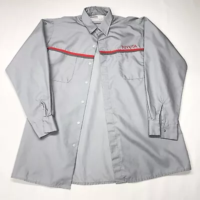 Toyota Shirt Mens Large Mechanic Uniform Grey Button Long Sleeve Work Wear Logo • $48