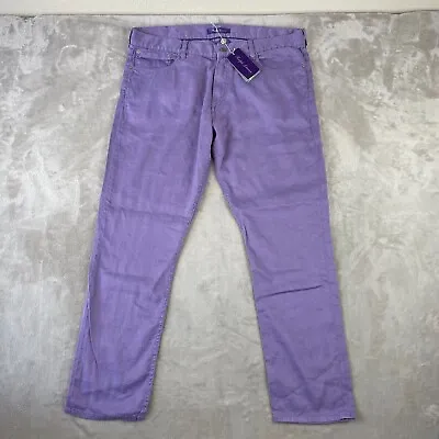 Polo Ralph Lauren Purple Label Pants Men 40x32 Purple Linen Blend Slim NWT $595 • $375.30