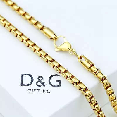 DG Men's 24  Stainless-Steel 6mm Round Box Chain Unisex Gold Plated*Box • $17.99