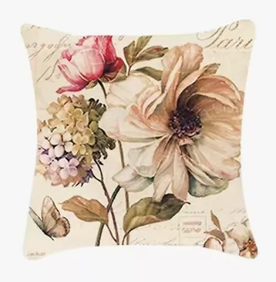 Vintage Magnolia Rose Floral French Theme Throw Pillow Cover Holiday HOME Decor • $13.08