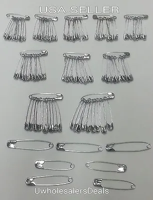 100 Safety Pins Silver Tone Assorted Sizes 2  1-1/2 . 1-1/4  1  NEW In Pack • $1.99