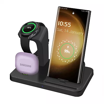 3in1 Fast Charging Stand Charger Station For Samsung Galaxy Watch 5 Pro S23 S24+ • £13.99