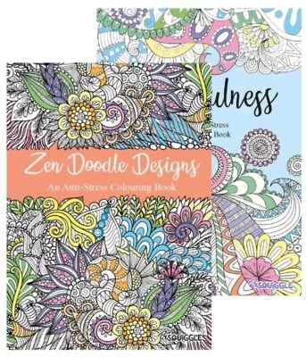 Set Of 2 Adult Anti-Stress Colouring Books Zen Doodle & Mindfulness All Ages • £3.99