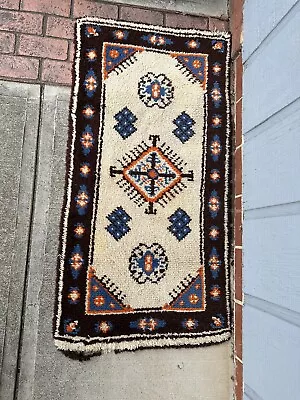 Rare Vintage 1960’s MCM Kilim Rug W Tassels Orange Brown Cream Mid Century • $49.99