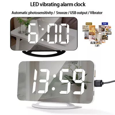 Digital Alarm Clock 6.5  Large LED Mirror Display Dual USB Charger Port Clocks • $12.99
