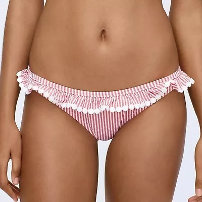 NEW J. CREW Ruffle Surf Hipster Swim Bikini Bottom Sz L In Seersucker Striped • $34