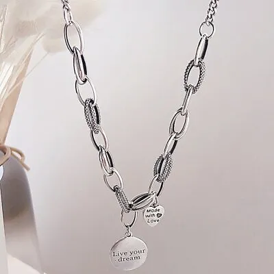 925 Sterling Silver Thick Chain Necklace Vintage Design LOVE Heart Pendant Gift • $8.92