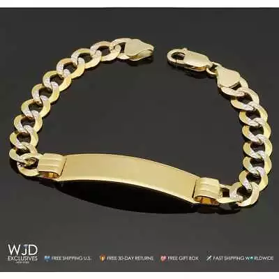 14K Solid Yellow Gold Diamond Cut 10mm Wide Cuban Curb  Id Men's Bracelet 8  • $1243.84