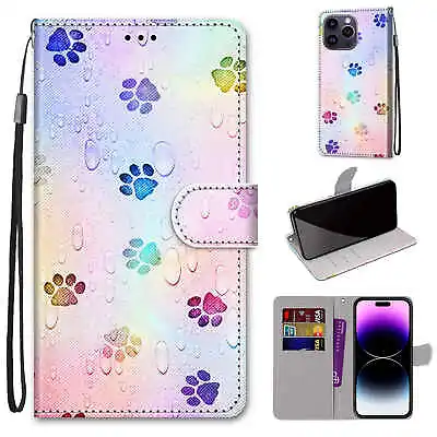 For Various Phone Flip Cute Painted Wallet Card Bag Holder Stand Case Cover Back • $6.36