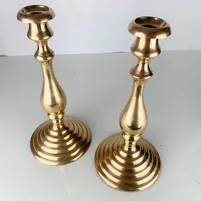 Vintage Large MCM Brass Candlestick Altar Candle Holders Pair Boho Classic Home • $61.59
