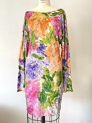 VINTAGE Late 70's - Early 80's MISSONI Floral Print Silk Jersey Knit Dress Sz M • $165