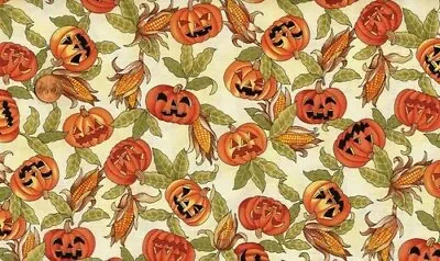 'boo Bears' Pumpkins & Corn Halloween White Fabric • $5.50