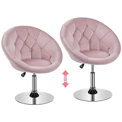 Makeup Vanity Chair Velvet 360 Swivel Barrel Chair Round Tufted Back Adjustable • $77.99