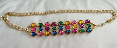 Vintage Metal Colored Glass Stones Goldtone Chain 34  Belt • $13.99