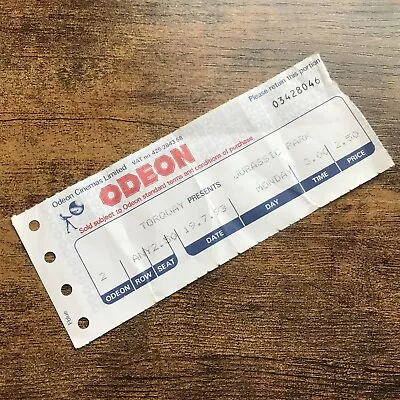 Vintage Jurassic Park Original Odeon Cinema Ticket Stub UK July 1993 • £84.99