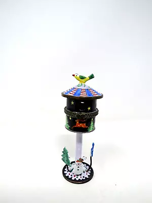 2000 Kevin Chen Enameled Metal Trinket Box Bird House Snowman Reindeer Christmas • $44.95