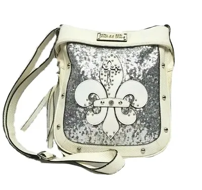 Miss Me Beige With Silver Sequins Leather Handbag Purse Shoulder Bag • $22.45
