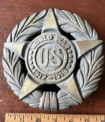 Antique WWI US Military Marker 1917-18 Heavy Brass Cast Flag Holder - Very Nice • $29