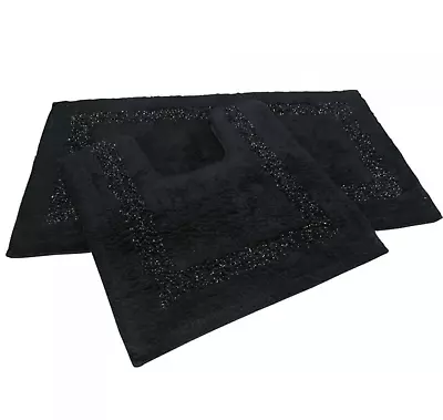 Sparkly 100% Cotton Bath Mat And Pedestal Black With Silver Grey Sparkle Glitter • £7.50