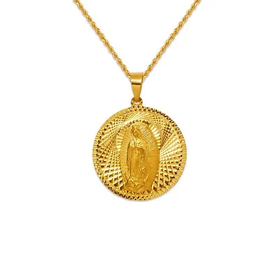 Virgin Mary Miraculous Medal Solid 14K Real Gold Our Lady Of Guadalupe Pendant • $184