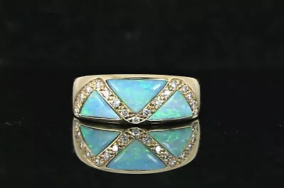 $4040 Kabana 14K Yellow Gold Opal 0.17ct Round Diamond Cocktail Ring Band 6.25 • $1950