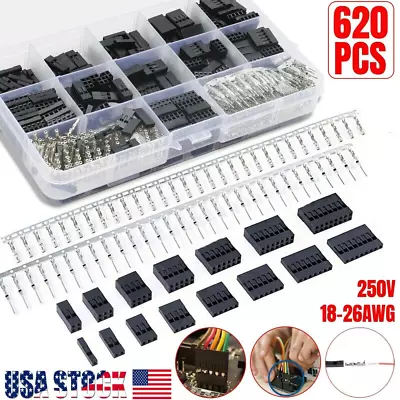 620Pcs 2.54mm Pitch Pin Plug Housing Connector Cable Male Female Crimp Pins Set • $14.15