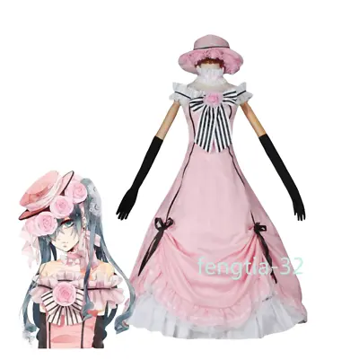 Cosplay Anime Black Butler Ciel Phantomhive Dress Costume Pink Maid Full Set New • $88.26