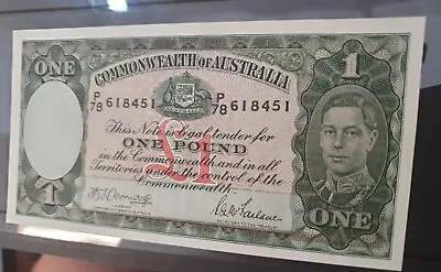 1942 Australian £1 Banknote - Armitage/McFarlane One Pound P/78 Prefix KGVI UNC  • $395