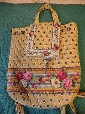 Vera Bradley Vintage Yellow W/roses Medium With Drawstrings Backpack For Women  • $23.80