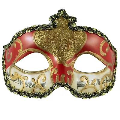 Venetian Mens MASQUERADE Mask | FILIGREE Red Gold | Fancy Dress Mask PROM BALL • £6.90