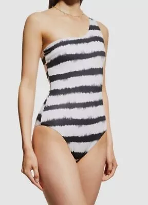 $119 Lenny Niemeyer Womens White Striped One Shoulder One Piece Swimsuit Size M • $37.98