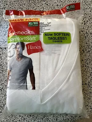 Hanes Mens 5 Tagless V Neck T Shirt Size XL XG White New Undershirt • $8.99