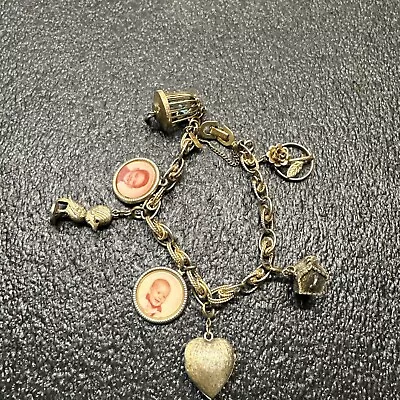 Vintage Monet Gold Charm Bracelet With Charms Rose Chest  Bird Cage • $9.99