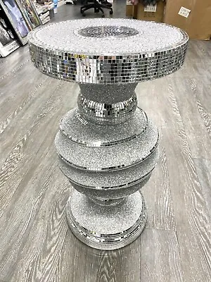 Crushed Crystal Table Silver Mirrored Mosaic End Table Vase Side Table Glitter • £69.99