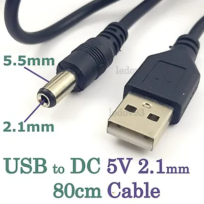 USB To 2.1mm DC Power Cable Plug/Jack 2.1mm X 5.5mm USB 2.0  5v 2A 2000mA • £2.69