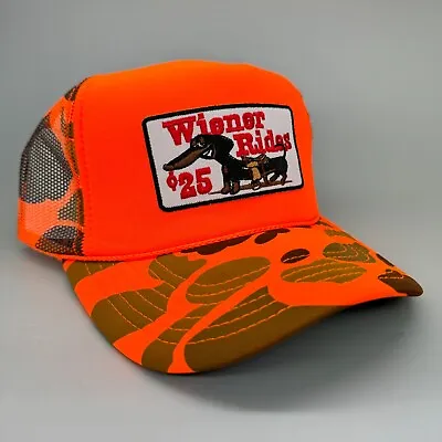 New Wiener Rides Funny Camo Hat 5 Panel High Crown Trucker Snapback Adult • $25.95