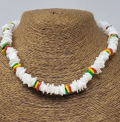 $17.95 • Buy White Puka Necklace Rasta Necklace Sea Shell Necklace Seashell Surfer Necklace 