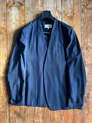 Maison Martin Margiela Men’s Signature Collarless Blazer Wool Pinstripe XL NEW • £365