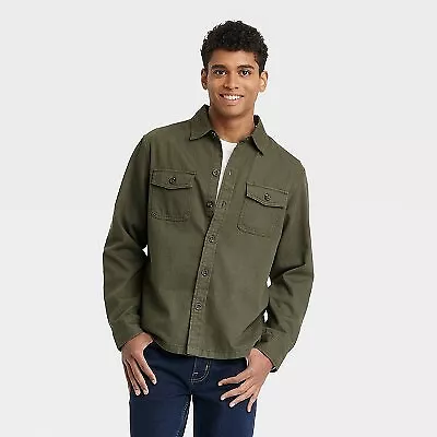 Men's Long Sleeve Collared Button-Down Shirt - Goodfellow & Co Green S • $11.27