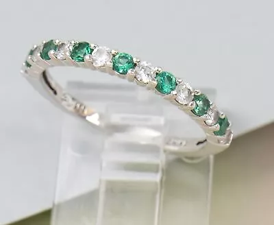 Size 7 Simulated Emerald Micro Pave Band Sterling Silver Ring 1.5g • $27.95