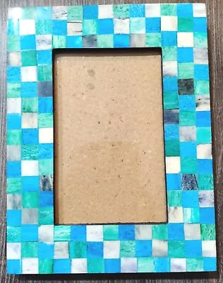 Turquoise Teal Blue Mixed Marble-Like Tile Mosaic Picture Photo Frame 5.5x3.5  • $20