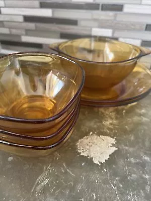 Lot Of 6 Vintage Vereco France Square Round Amber Glass Replacement Bowls • $35.87