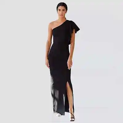 Marcella NYC Meerim One Shoulder Ruffle Dress Gown Black L • $85