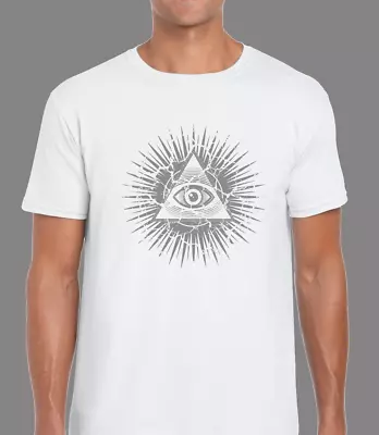 Vintage All Seeing Eye Mens T Shirt Illuminati Conspiracy Theory Fashion Design • £7.99