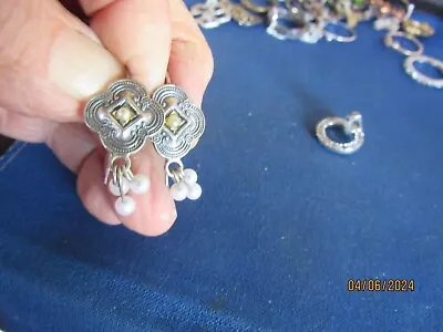 Vintage Sterling Silver Art Nouveau Four Pearls Pierced Wire  Earrings • $6.99