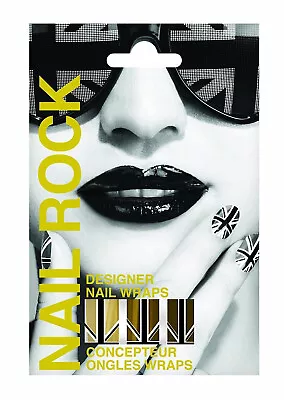 Nail Rock Gold & Black Union Jack Nail Wraps British Team GB Nail Art Stickers • £2.49