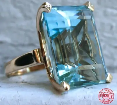 925 Sterling Silver Ring Aquamarine Vintage Jewelry Gemstone Big Size Women's • $8.99