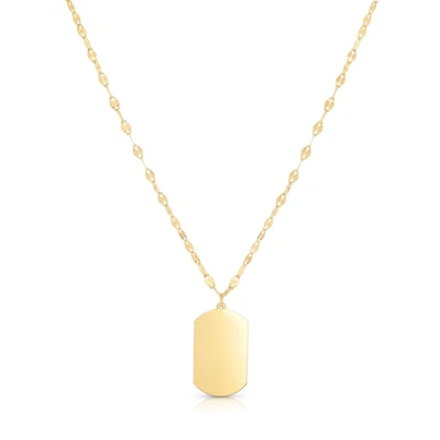 $255 • Buy Engravable 14K Yellow Gold Dog Tag Pendant 1.2mm Mirror Chain Necklace 18 