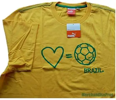 Men's Puma Fifa World Cup 'i Love Soccer' Brazil Yellow T-shirt Tee New! Xl $20 • $19.95