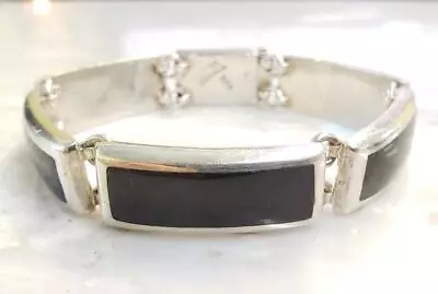 Taxco Sterling Silver Black Onyx Link Bracelet ~ 7-1/4  ~ 56.6g ~ 3-K345 • $112.99